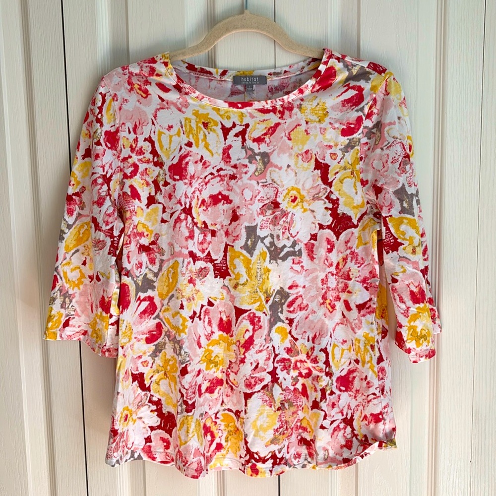 Habitat Clothes To Live In Floral 3/4 Sleeve Top. Size Small